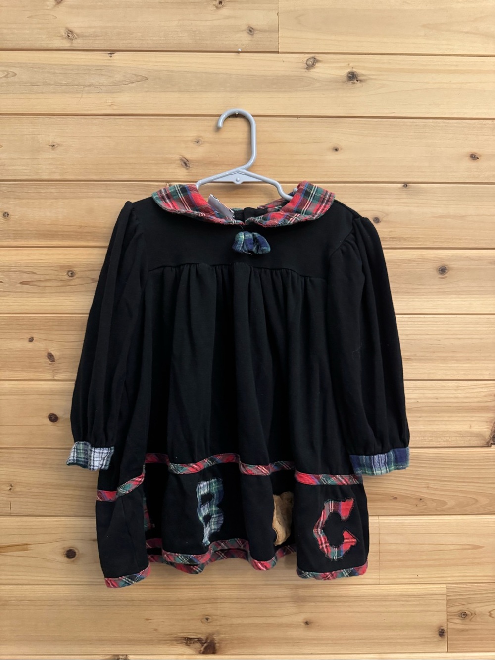 Vintage Toddler Girl 4T Winter Alphabet Bear Long Sleeve Dress School Festive